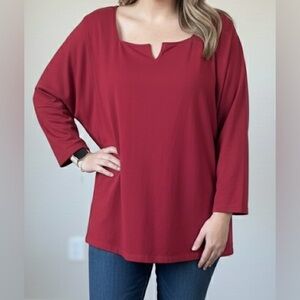 June & Vie Women’s Whisper Notched Square Neck Red Long Sleeve Shirt Size 2X